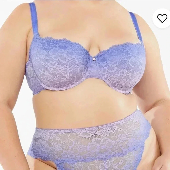 Savage x Fenty NWT Periwinkle Floral Lace Balconette Demi Bra Size 46 D - Picture 3 of 9